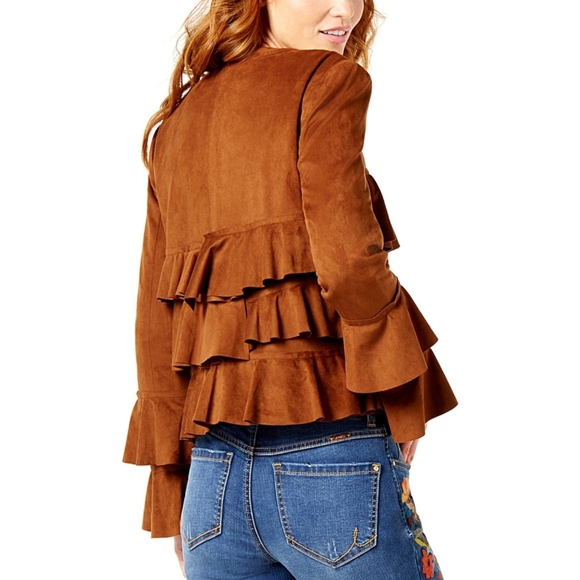 INC international concepts ruffle fuax suede western zip jacket - Picture 3 of 8